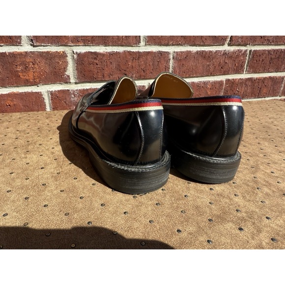 Gucci Black Leather Dress Shoes Red‎ Blue Stripe Size 40 - Picture 2 of 7